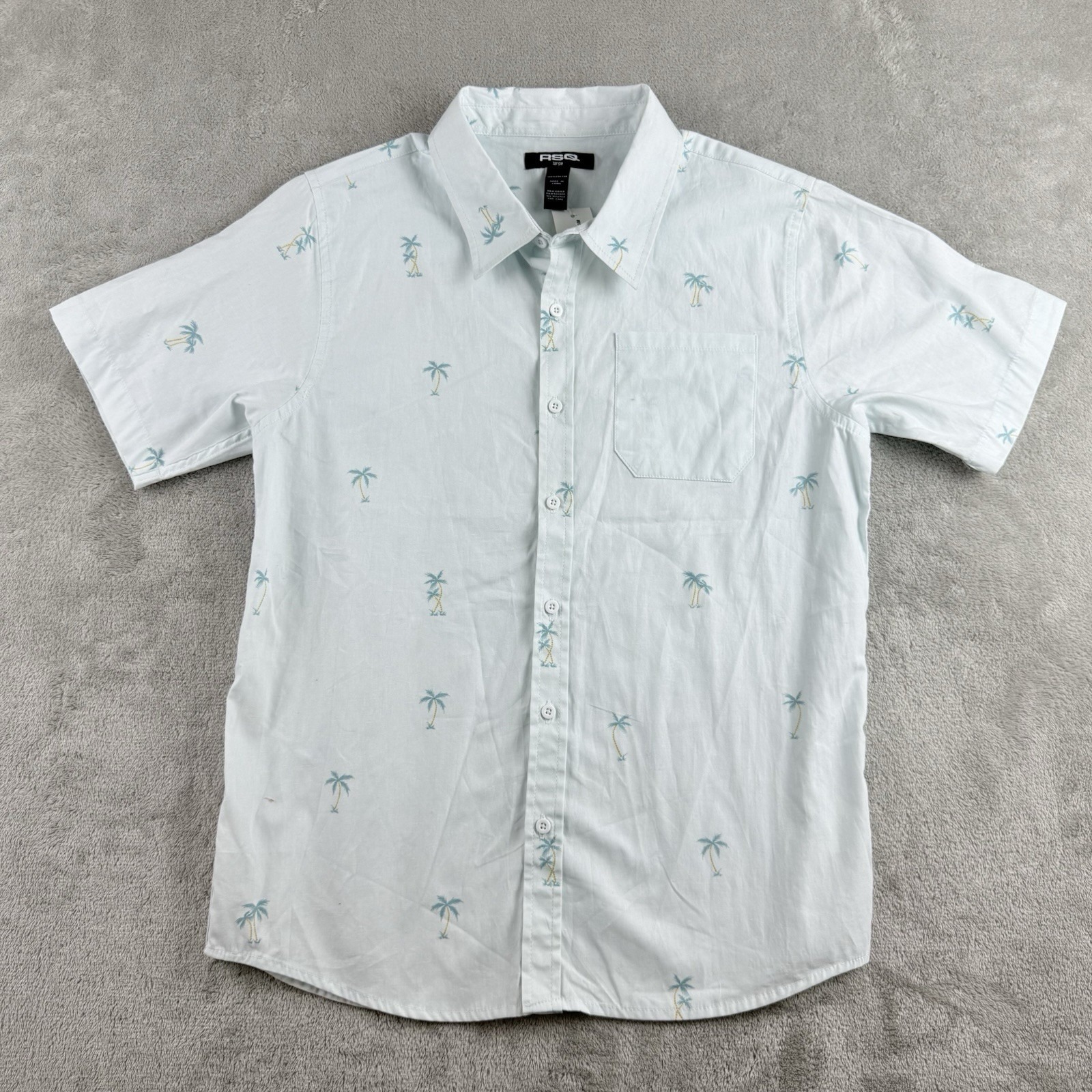 Rsq Shirt Youth Boys Large Light Blue Palm Tree Print Short Sleeve Vacation New